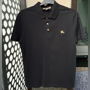 Burberry Polo Gold Logo Rare 100% Tag Gold M Black‎